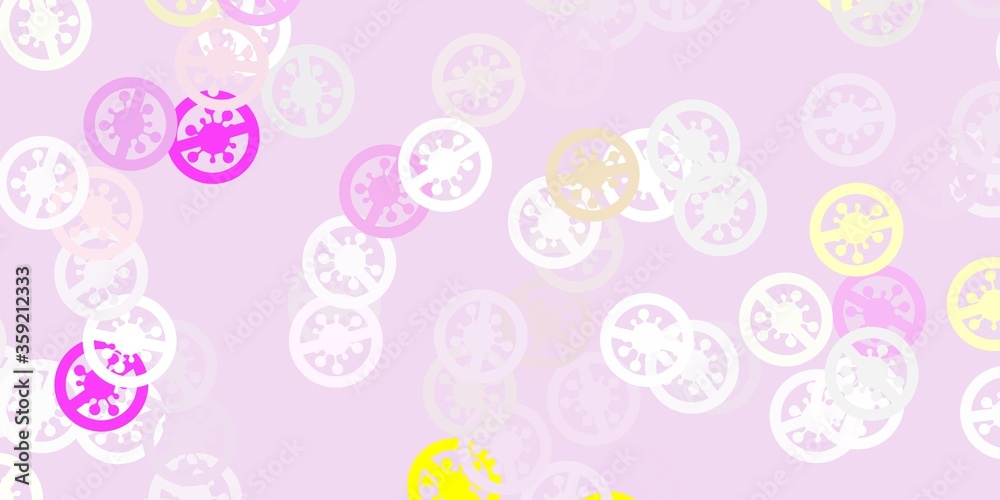 Light pink, yellow vector pattern with coronavirus elements.