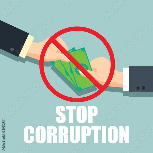 stop corruption concept businessman hand refusing corruption money, vector illustration
