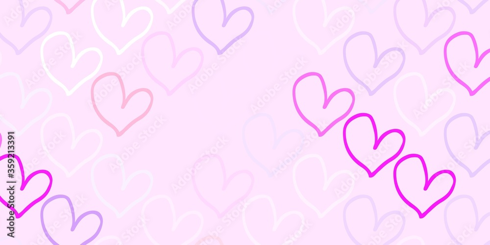 Light Purple, Pink vector background with Shining hearts.