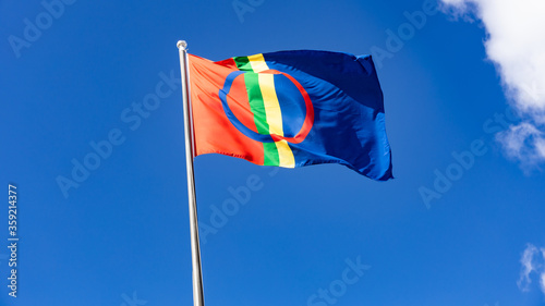 Sápmi flag lapland, Finland and the arctic.  photo