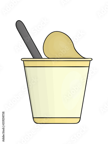 Vector colored yoghurt pack icon. Hand drawn organic fresh dairy product isolated on white background. Natural food illustration. Yogurt packaging design.