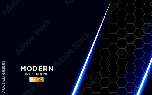 modern premium blue future background banner design with glow line in hexagon texture.