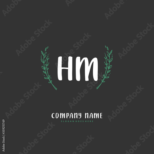 H M HM Initial handwriting and signature logo design with circle. Beautiful design handwritten logo for fashion  team  wedding  luxury logo.