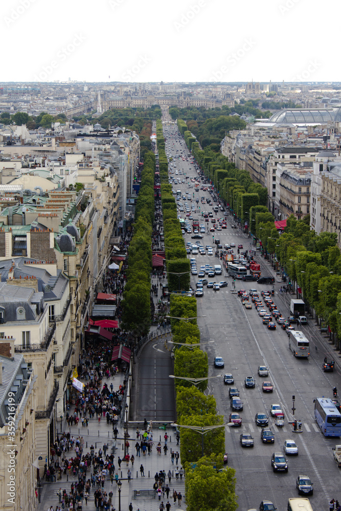 Top view of Champs-Elysee avenue in Paris, France