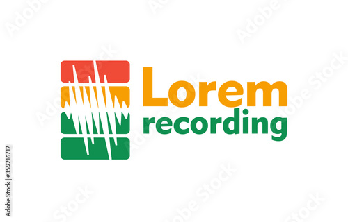 Recording studio or service concept logotype. Stylized sound waves and mixing console peak meter on the background. Your brand name place. Editable EPS vector