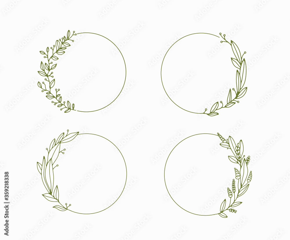 Naklejka Floral frames and borders vector collection. Isolated botanical graphic elements for design projects and your creativity. Delicate circle frames for wedding