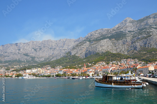 Panoramic view of the Croatian town of Makarska on a summer day.