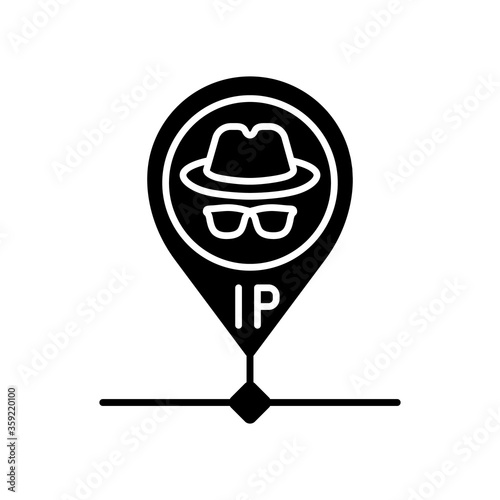 Hidden IP address black glyph icon. Online privacy and anonymity, internet security silhouette symbol on white space. Hiding personal information and location, VPN access. Vector isolated illustration