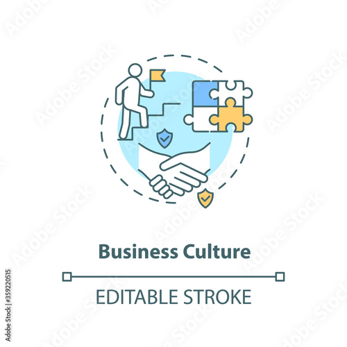 Business culture concept icon. Organization leadership. Core ethics, moral and goals. Corporate management style idea thin line illustration. Vector isolated outline RGB color drawing. Editable stroke