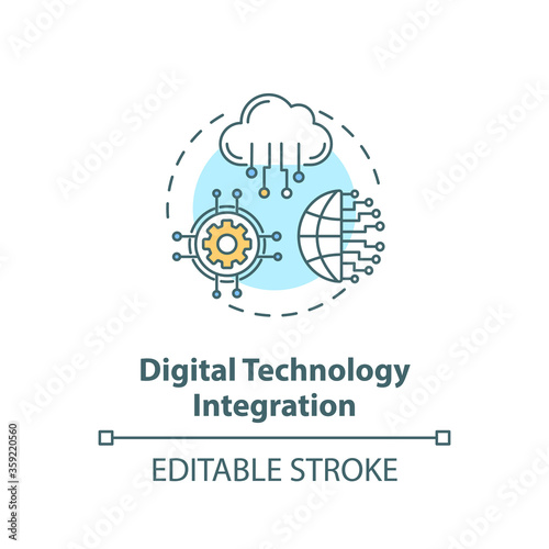 Digital technology integration concept icon. Remote database. Digital transformation for education. Electronics idea thin line illustration. Vector isolated outline RGB color drawing. Editable stroke