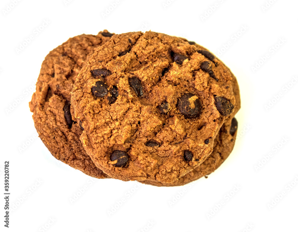 cookies with chocolate drops on white background cookies with chocolate drops on white background