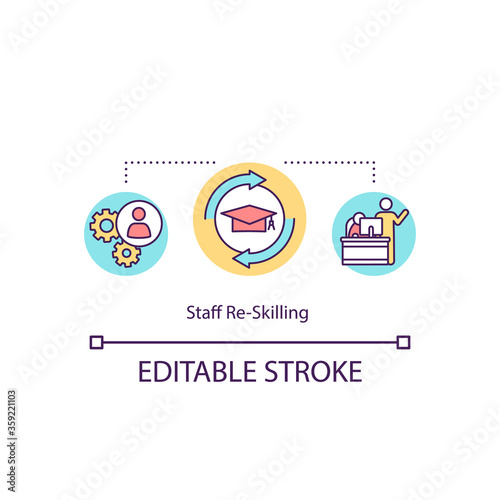 Staff re skilling concept icon. Business training for employee. Corporate coaching for team member. Class idea thin line illustration. Vector isolated outline RGB color drawing. Editable stroke