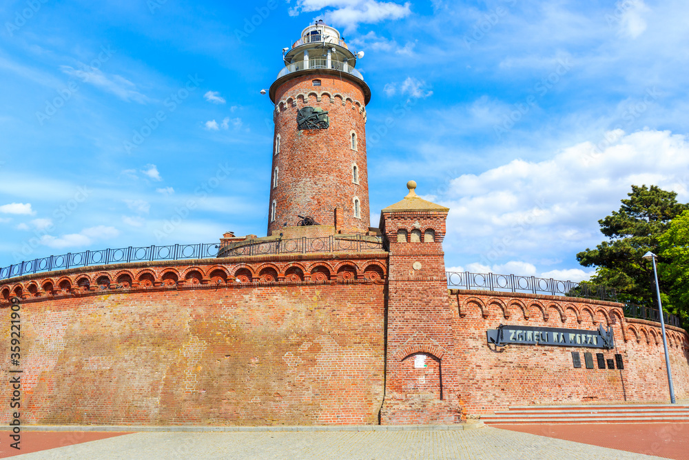 Lighthouse tower in Kolobrzeg port, Baltic Sea coast, Poland