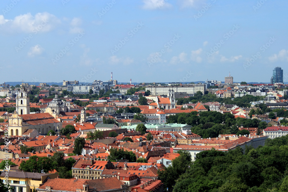 Cityscape of Vilnius, Lithuania from view point in a summer sunny day. Famous tourist destination. Travel photography