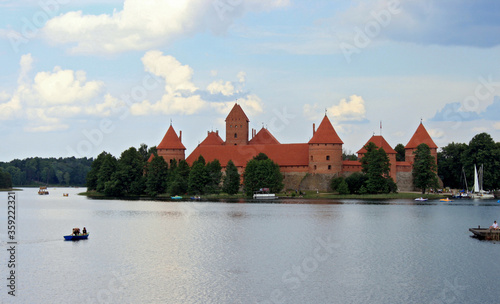 Trakai Island Castle in Lake Galve, Lithuania. Famous tourist Destination in Eastern Europe.