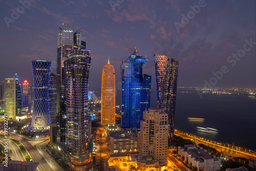 Beautiful Cityscape View of West bay Corniche Area at sunset time © hasan