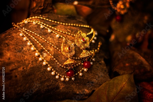 Photography vintage indian golden jewellery stock photo