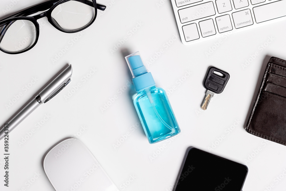 The cleaner gel for cleaning eyeglasses, pen, keyboard, mouse, wallet, key, and mobile Isolated on white background concept. The cleaner gel for cleaning eyeglasses, pen, keyboard, mouse, wallet, key, and mobile Isolated on white background concept.