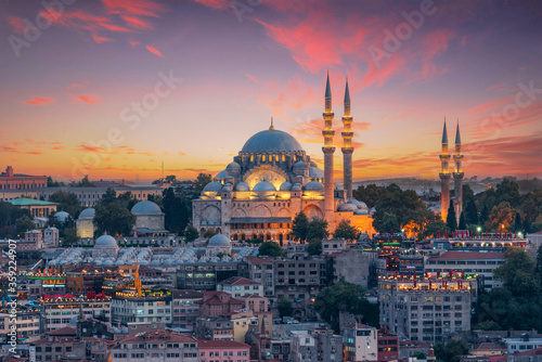 Beautiful Sunset View of the Historical Suleiman Mosque patio,  photo