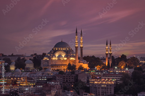 Beautiful Sunset View of the Historical Suleiman Mosque patio, 