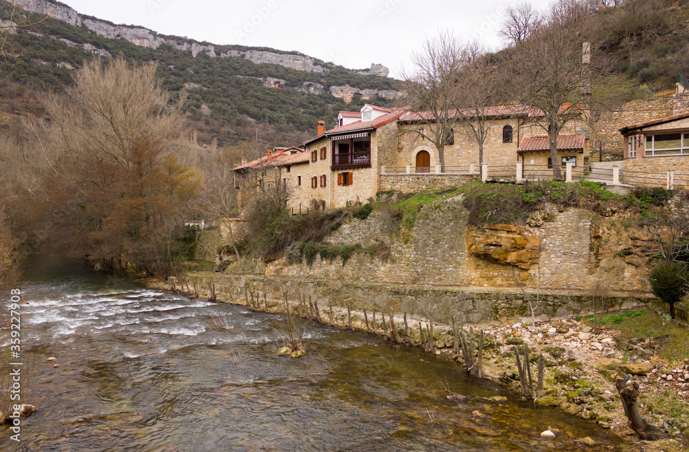 old spanish village with river. Pesquera de Ebro old spanish village with river. Pesquera de Ebro