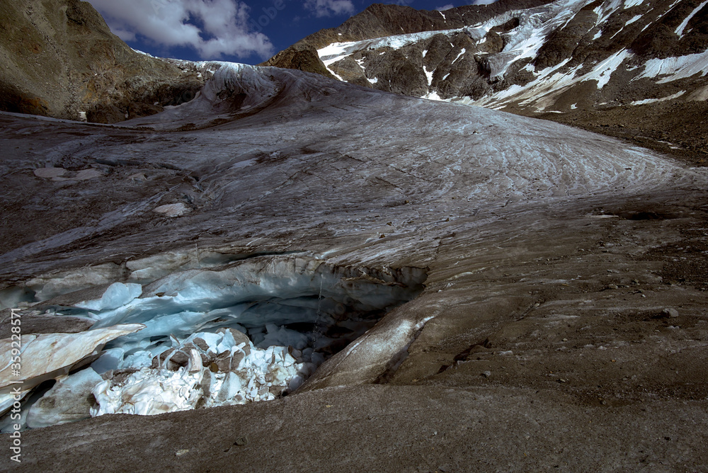 Glacia crater formed by melting ice on the Taschachferner in Pitztal Alps, Austria Glacia crater formed by melting ice on the Taschachferner in Pitztal Alps, Austria