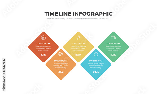 infographic business horizontal timeline steps process chart template. Vector modern banner used for presentation and workflow layout diagram, web design. Abstract elements of graph options.