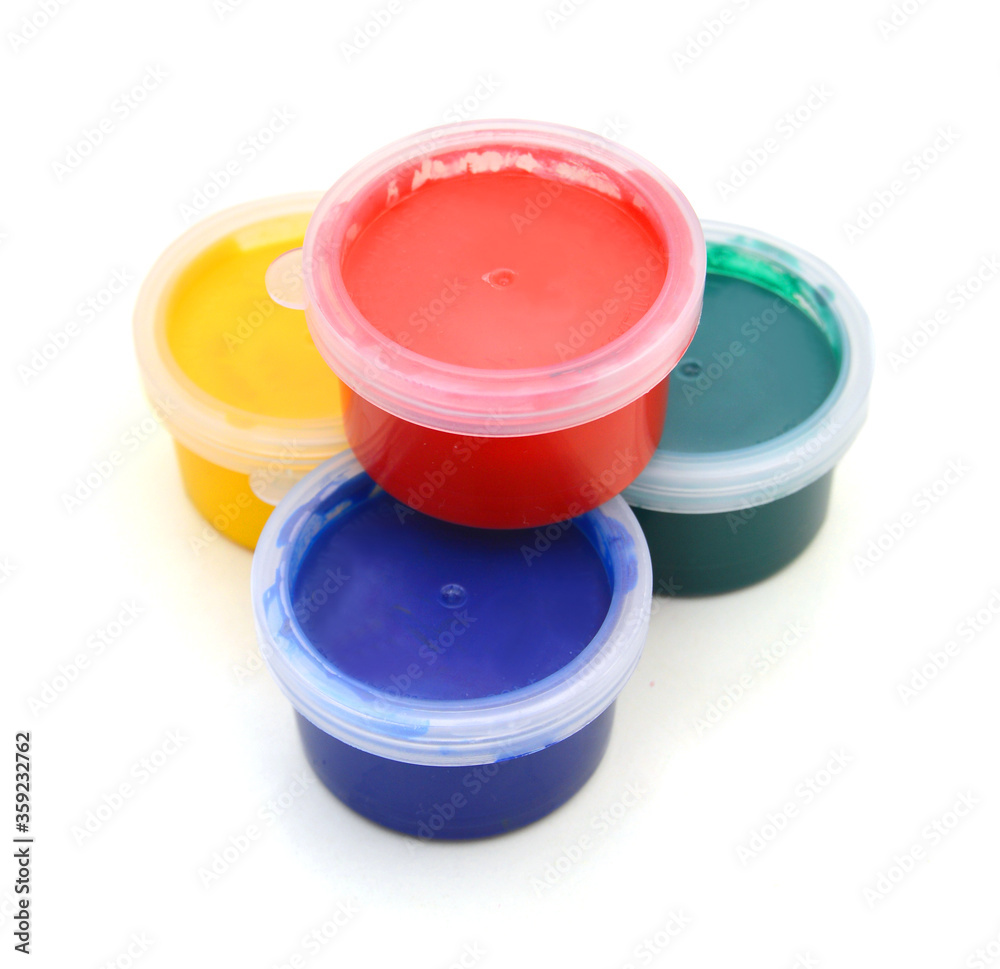 Multicolored Paint Cans on White Multicolored Paint Cans on White