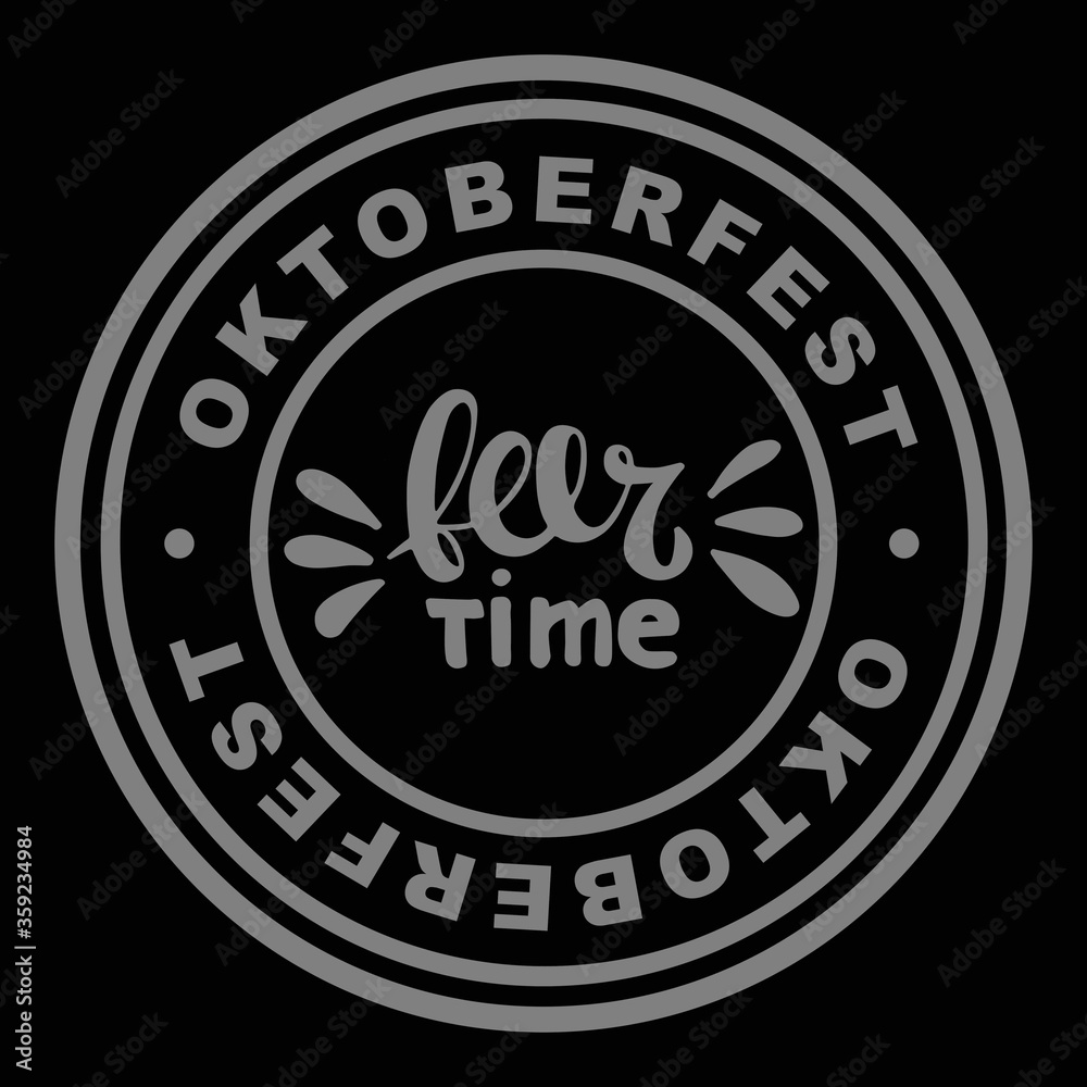 Stamp with Beer time lettering and text Oktoberfest. Vector Handwritten words with splashes. Round sign. Concept for pub, bar, restaurant menu, party decor, T-shirt print, logo. Beer Festival Graphics
