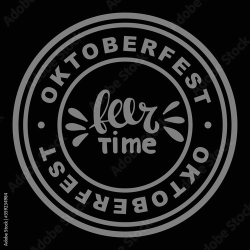 Stamp with Beer time lettering and text Oktoberfest. Vector Handwritten words with splashes. Round sign. Concept for pub, bar, restaurant menu, party decor, T-shirt print, logo. Beer Festival Graphics