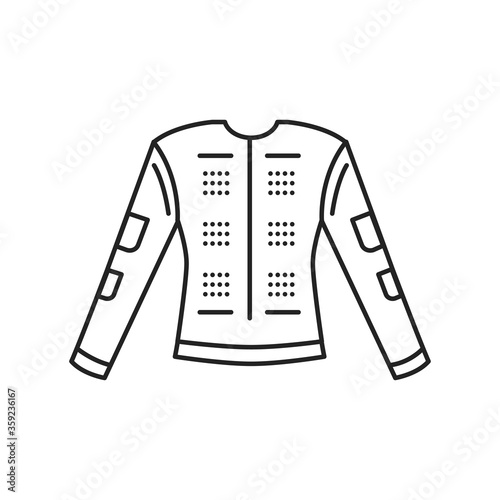 VR haptic suit black line icon. Virtual reality experience. Pictogram for web page, mobile app, promo. UI UX GUI design element. Editable stroke.