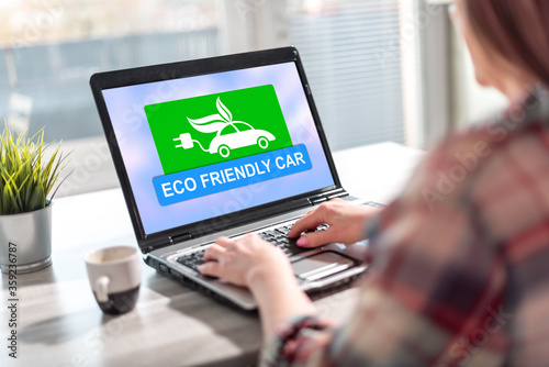 Eco friendly car concept on a laptop screen