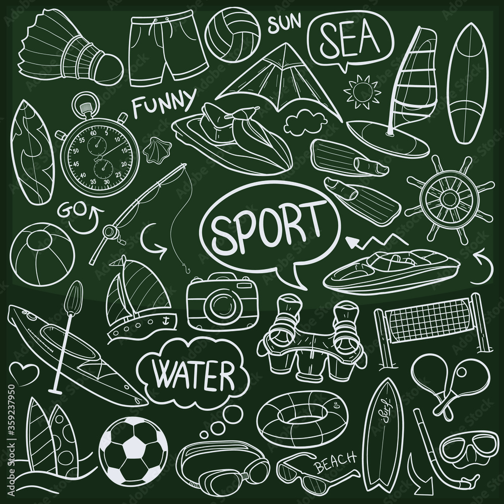 Obraz premium Water Sports Doodle Icon Chalkboard Sketch