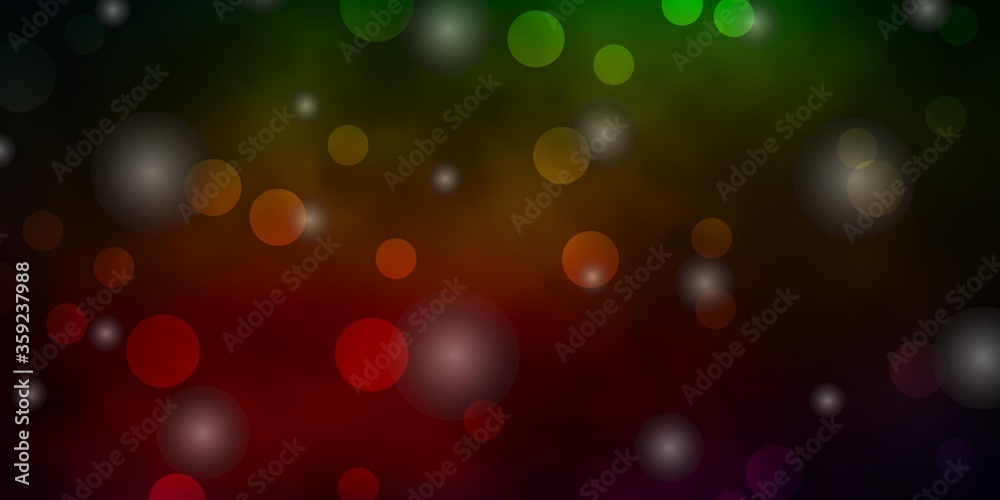 Dark Green, Red vector template with circles, stars. Colorful disks, stars on simple gradient background. Pattern for booklets, leaflets.