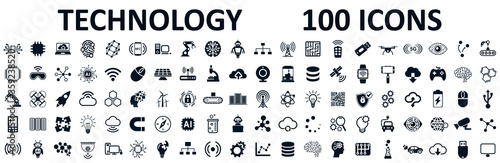 Fotografie, Obraz Set of 100 technology icons