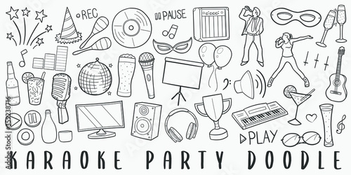 Karaoke Doodle Line Icon Sketch Hand Made Vector Art
