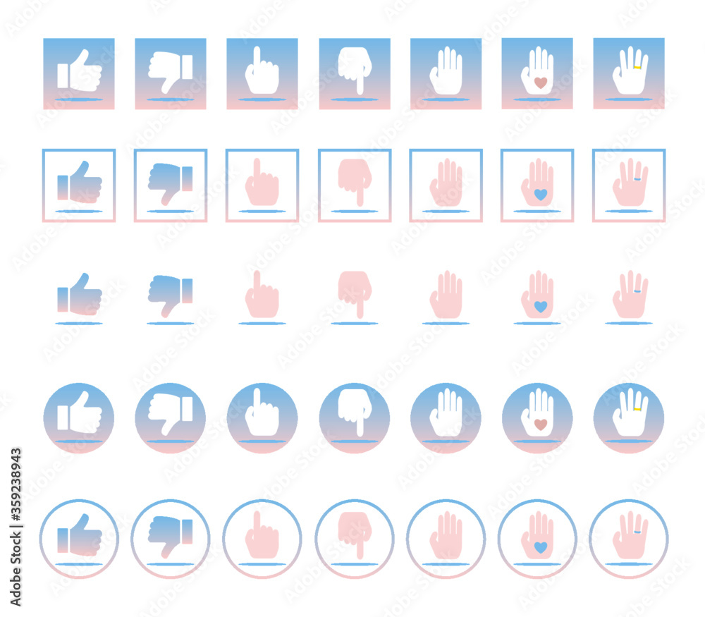 Fototapeta premium Hände, Icon-Set, blau-rosé, Vektor