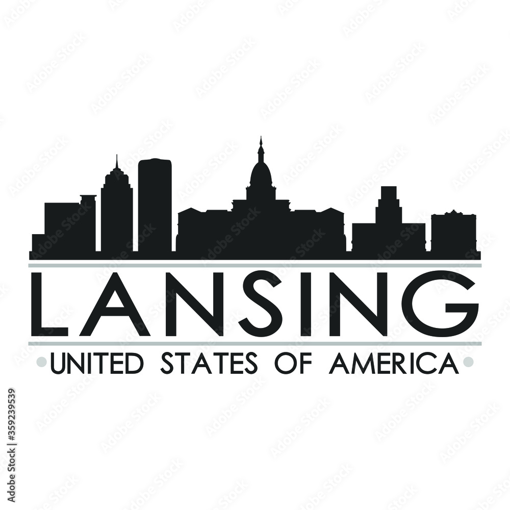 Lansing Skyline Silhouette Design City Vector Art Famous Buildings