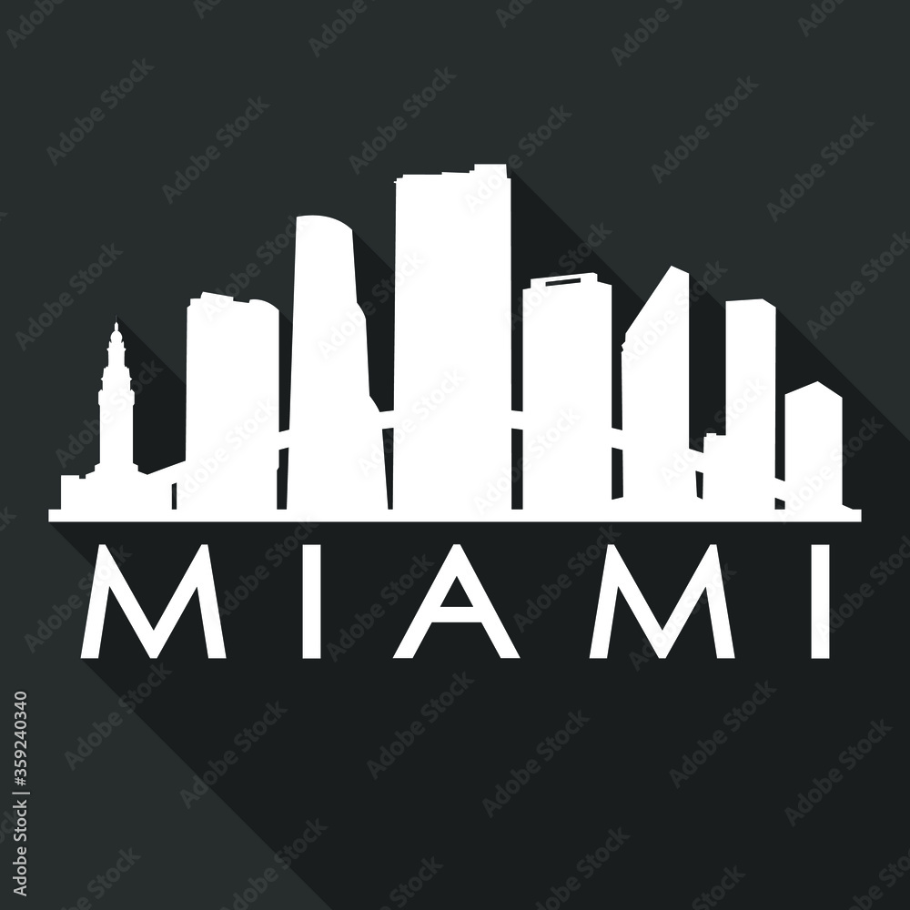 Miami Florida Flat Icon Skyline Silhouette Design City Vector Art Famous Buildings
