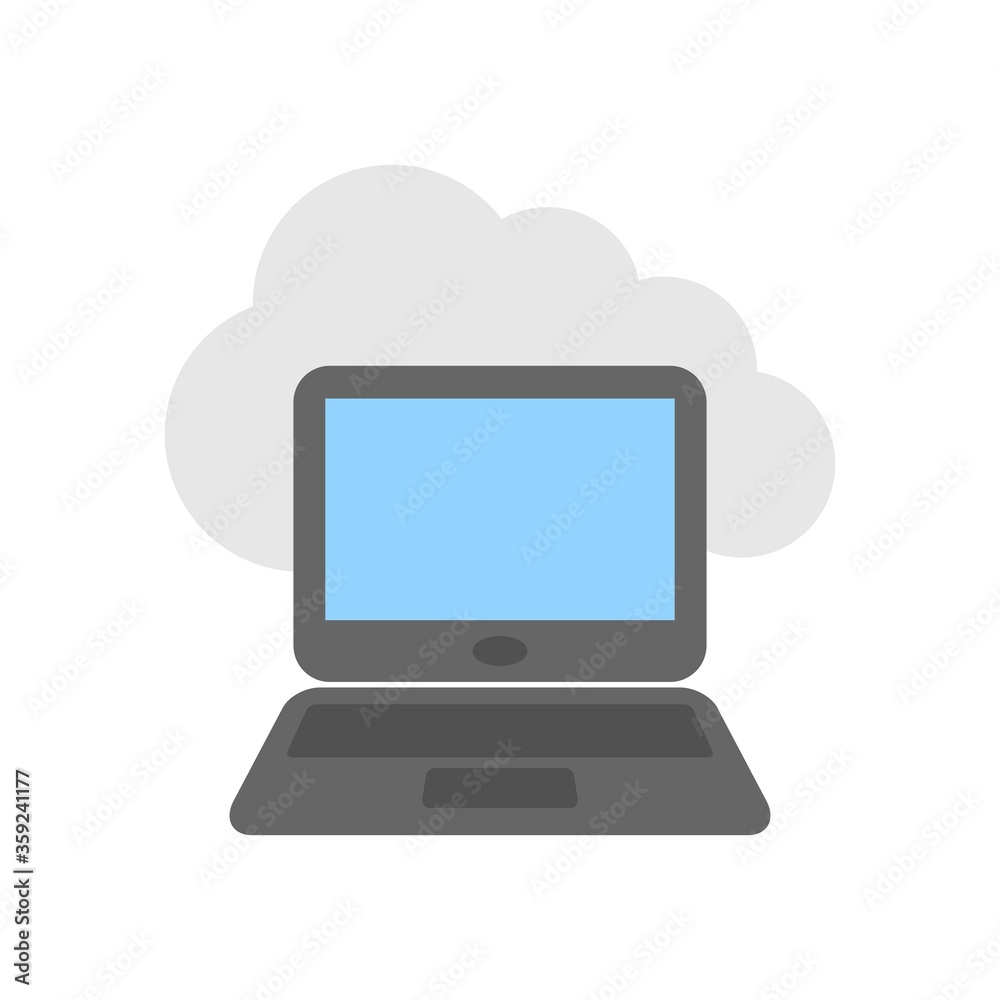 Cloud computing and laptop sign icon illustration. Wireless computing and network symbol. Cloud computing and laptop sign icon illustration. Wireless computing and network symbol.
