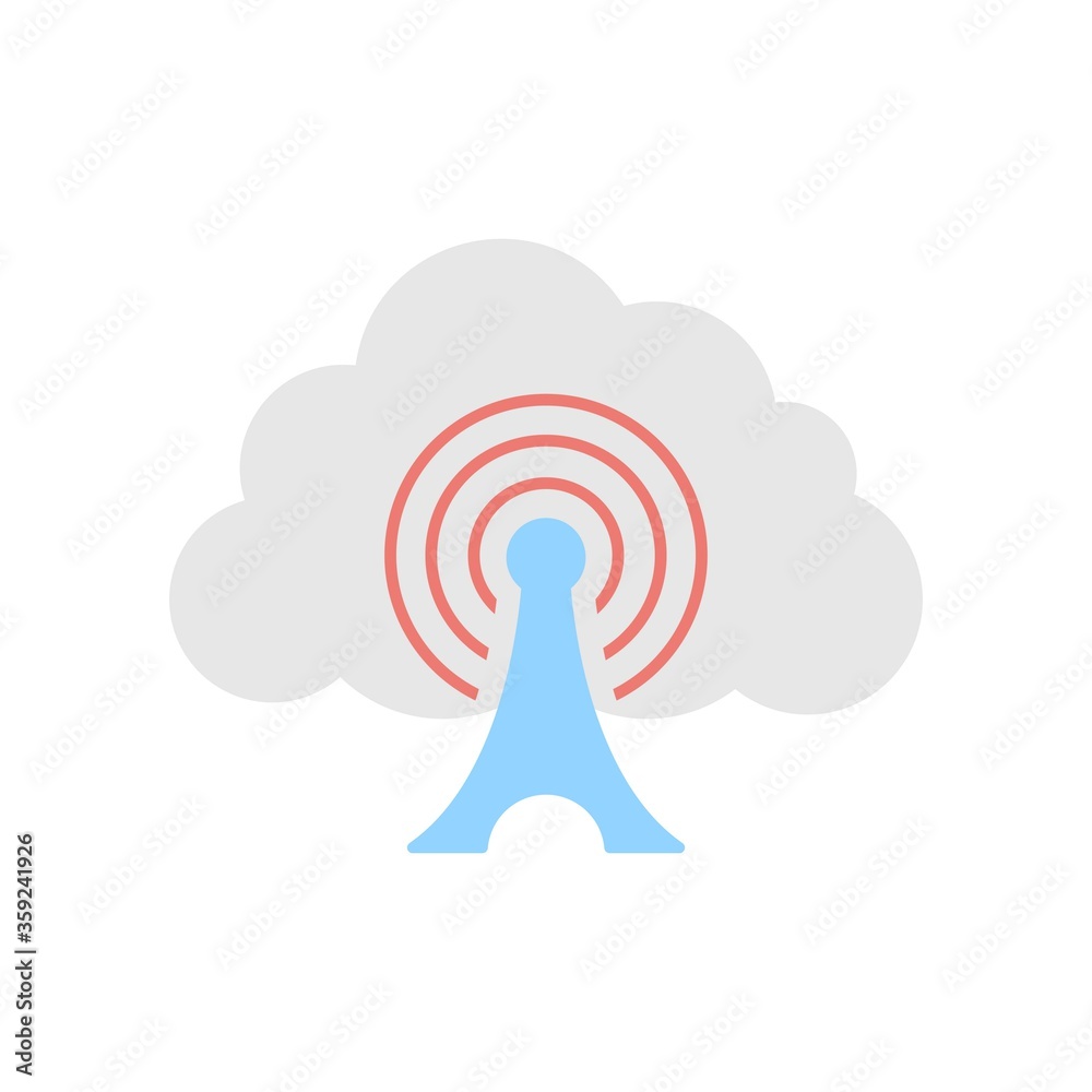 Cloud wireless signal tower icon illustration. Wifi antenna symbol. Cloud wireless signal tower icon illustration. Wifi antenna symbol.