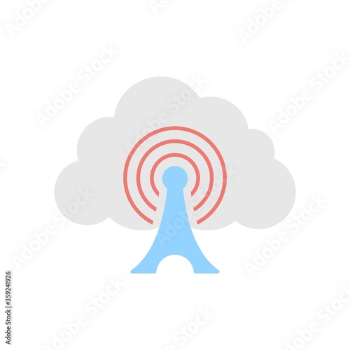 Cloud wireless signal tower icon illustration. Wifi antenna symbol.