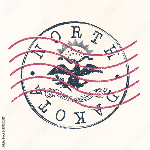 North Dakota Stamp Postal. Silhouette Seal. Passport Round Design. Vector Icon. Design Retro Travel. National Symbol.