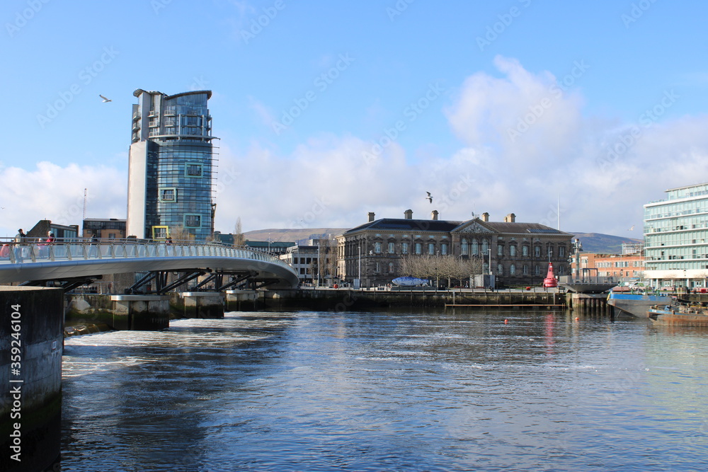 Belfast, Northern Ireland - 20/02/2020: Custom House and Lagan Weir