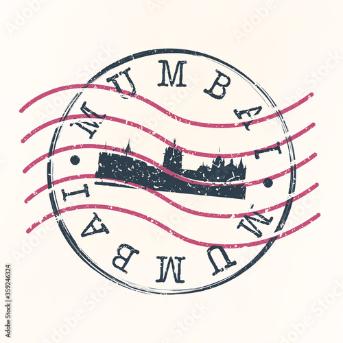 Mumbai India Stamp Postal. Silhouette Seal. Passport Round Design. Vector Icon. Design Retro Travel. National Symbol.