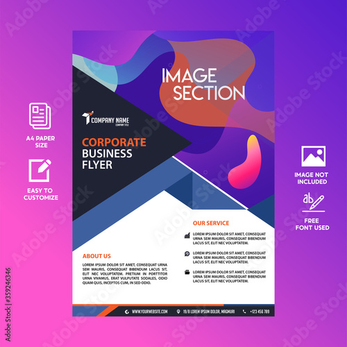 Corporate Business Deep Blue Triangle Graphic Flyer Design and Space For Photo Background