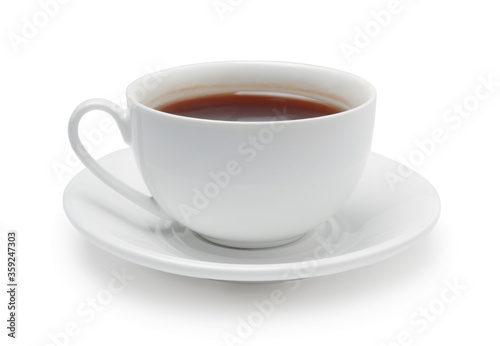 White ceramic cup of tea isolated.