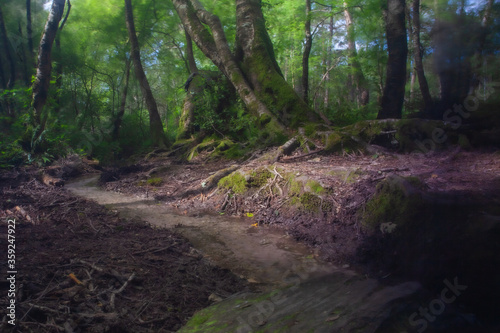 Au pied de la fontaine de Barenton dans la forêt de Brocéliande
