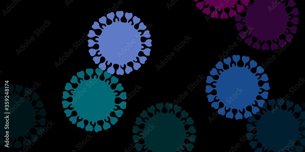 Dark blue, red vector pattern with coronavirus elements.