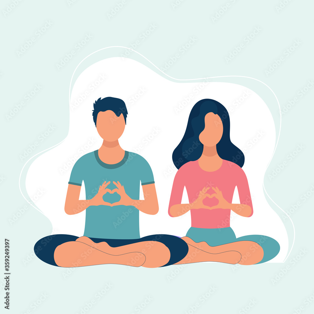 Online yoga concept with mobile. yoga teacher in lotus practices meditation. Vector illustration in flat style Online yoga concept with mobile. yoga teacher in lotus practices meditation. Vector illustration in flat style